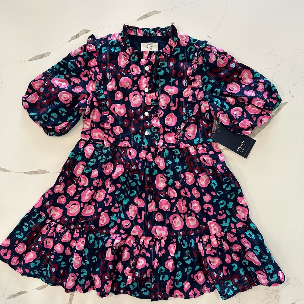 Crown & Ivy Kids Girl’s Dress – Size 6 – Navy Animal Print – NWT
